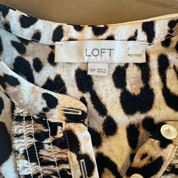Loft Cheetah Print Ruffle Sleeveless Dressy Work Blouse - Picture 6 of 6